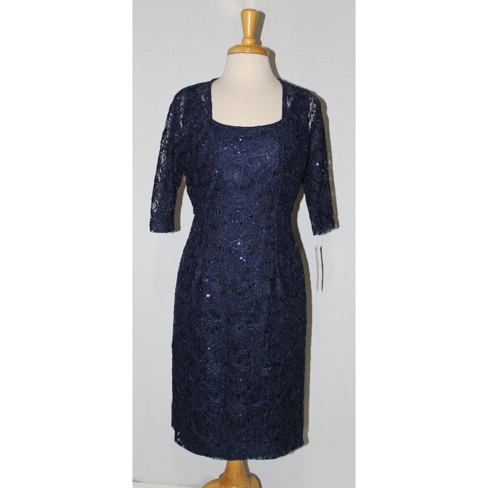 Celavie #2462 Short Lace Dress With Bolero-SIZES M, 3X- NAVY BLUE-NEW W/Tags